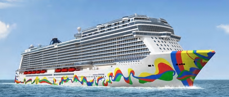 Travel X A large, modern cruise ship with vibrant multicolored decorations on the exterior is sailing on a calm ocean under a clear blue sky, offering the perfect vacation getaway. Book your trip now and experience this floating resort like never before. Book Your Trip With Travel X