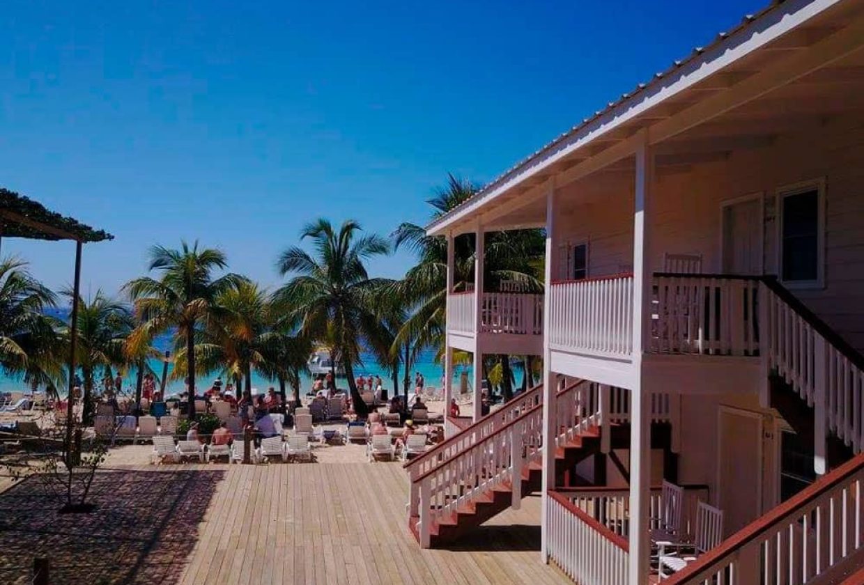 Travel X A beachfront resort featuring wooden buildings, multiple palm trees, and lounge chairs facing the ocean under a clear blue sky. Book your trip with Travel X today for the ultimate coastal getaway! Book Your Trip With Travel X